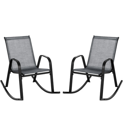 Patio Rocking Chair Set of 2 with Breathable Fabric Seat-Grey