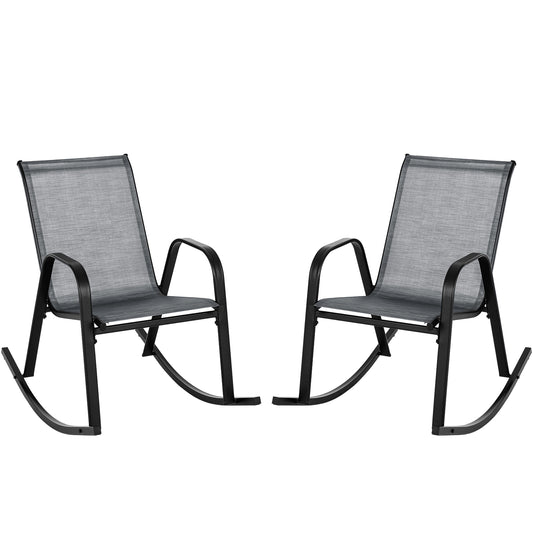Patio Rocking Chair Set of 2 with Breathable Fabric Seat-Grey