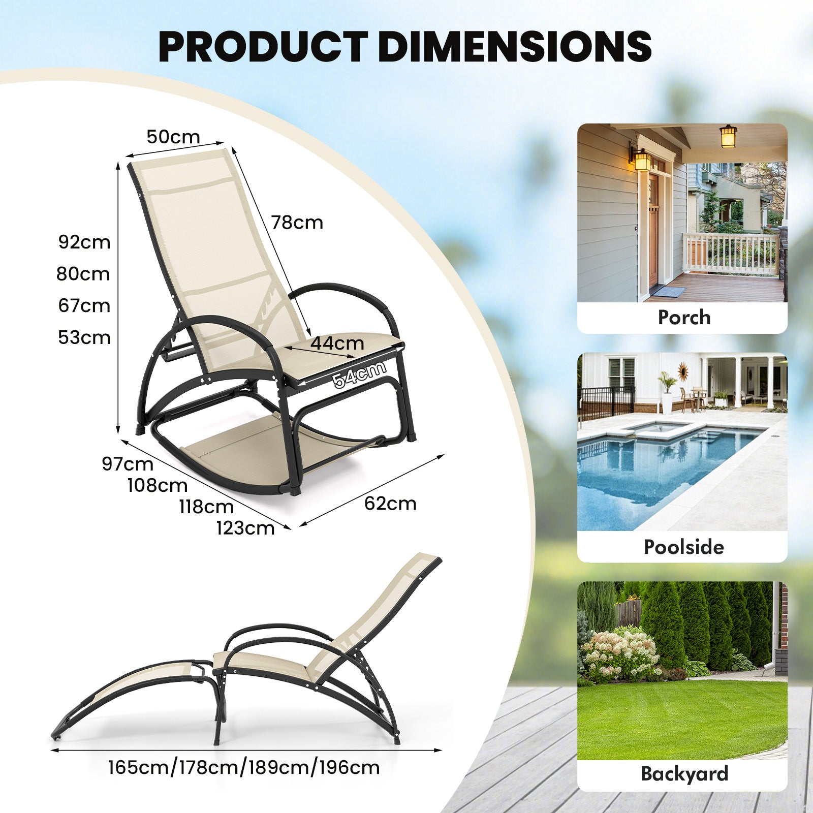 2-in-1 Outdoor Lounge Chair with 20° Rocking Angle-Beige