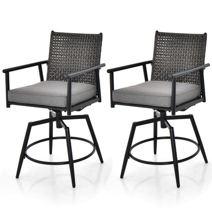 Patio Swivel Bar Stools Set of 2 with PE Rattan Back and Metal Frame-Black