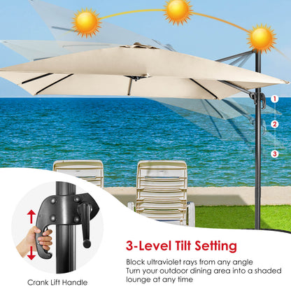 Patio Umbrella Square Offset with Cross Base and Tilt Adjustable-Beige