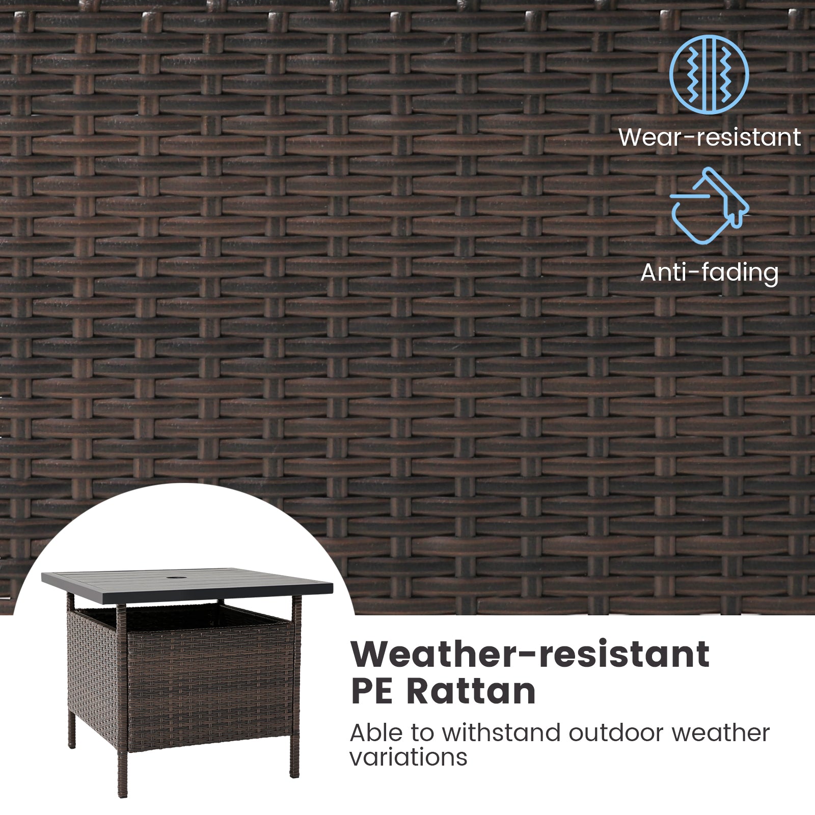 55cm Square Patio Wicker Side Table with Umbrella Hole
