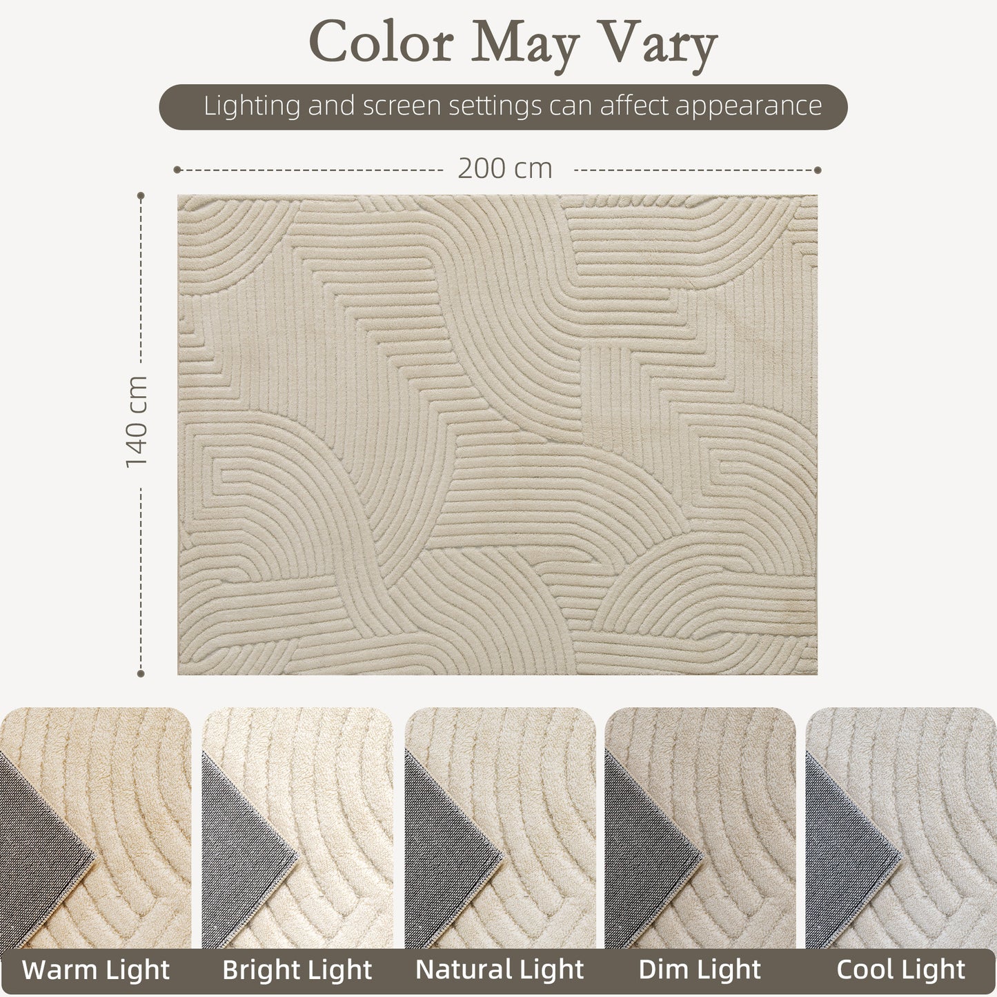 HOMCOM Modern Geometric Rug, Thick & Plush, Non-Slip, 200 x 140 cm â Cream, Living Room/Bedroom/Office