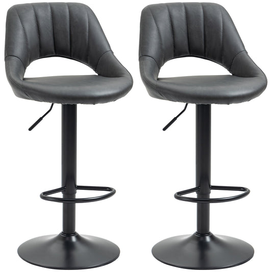 HOMCOM Bar Stools Set of 2, PU Leather Swivel Barstools with Backrest and Footrest for Kitchen, Counter, Breakfast Bar, Grey
