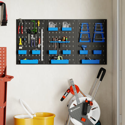 9-Bin Parts Rack Organizer with Hammer Racks for Garage-Blue