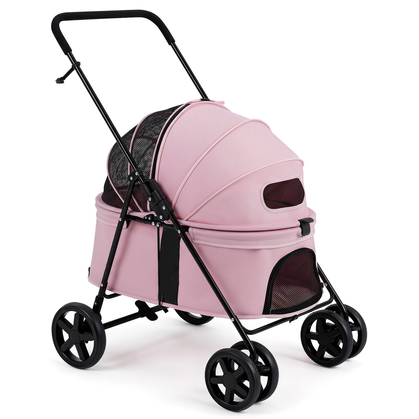 Pet Stroller for Small Medium Dogs with 360° Swivel Front Wheels and One-Step Rear Brake-Pink