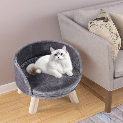 Pet Bed Sofa Wooden Couch with Removable and Washable Cushion-Grey