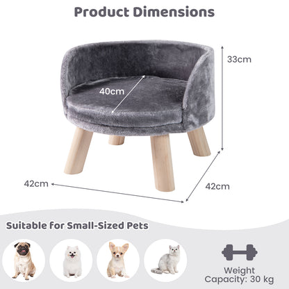 Pet Bed Sofa Wooden Couch with Removable and Washable Cushion-Grey