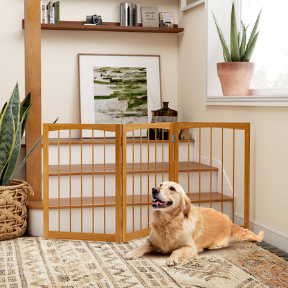 76 CM Tall Pet Gate Wooden Dog Fence 3-Panel Room Divider Barrier-Natural