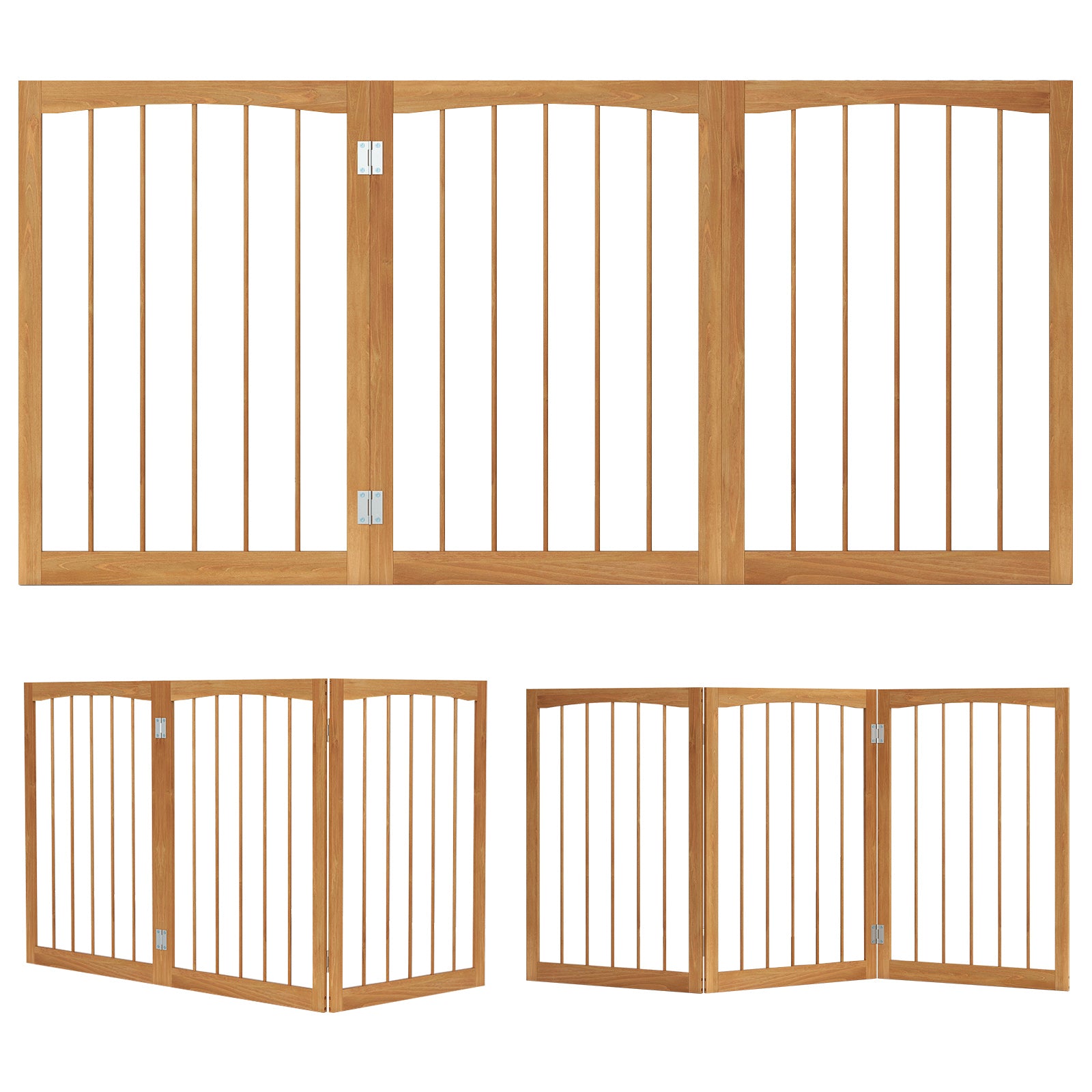 76 CM Tall Pet Gate Wooden Dog Fence 3-Panel Room Divider Barrier-Natural