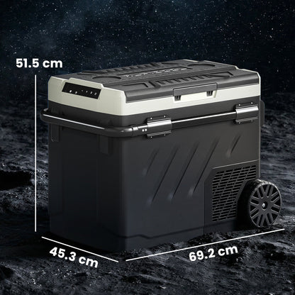 Outsunny 49L Compressor Car Fridge Freezer, Dual Zone Camping Refrigerator with App Control, Telescopic Handle, -20â-20â