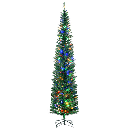 HOMCOM 7.5' Artificial Prelit Christmas Trees Holiday DÃ©cor with Colourful LED Lights, Pencil Shape, Steel Base