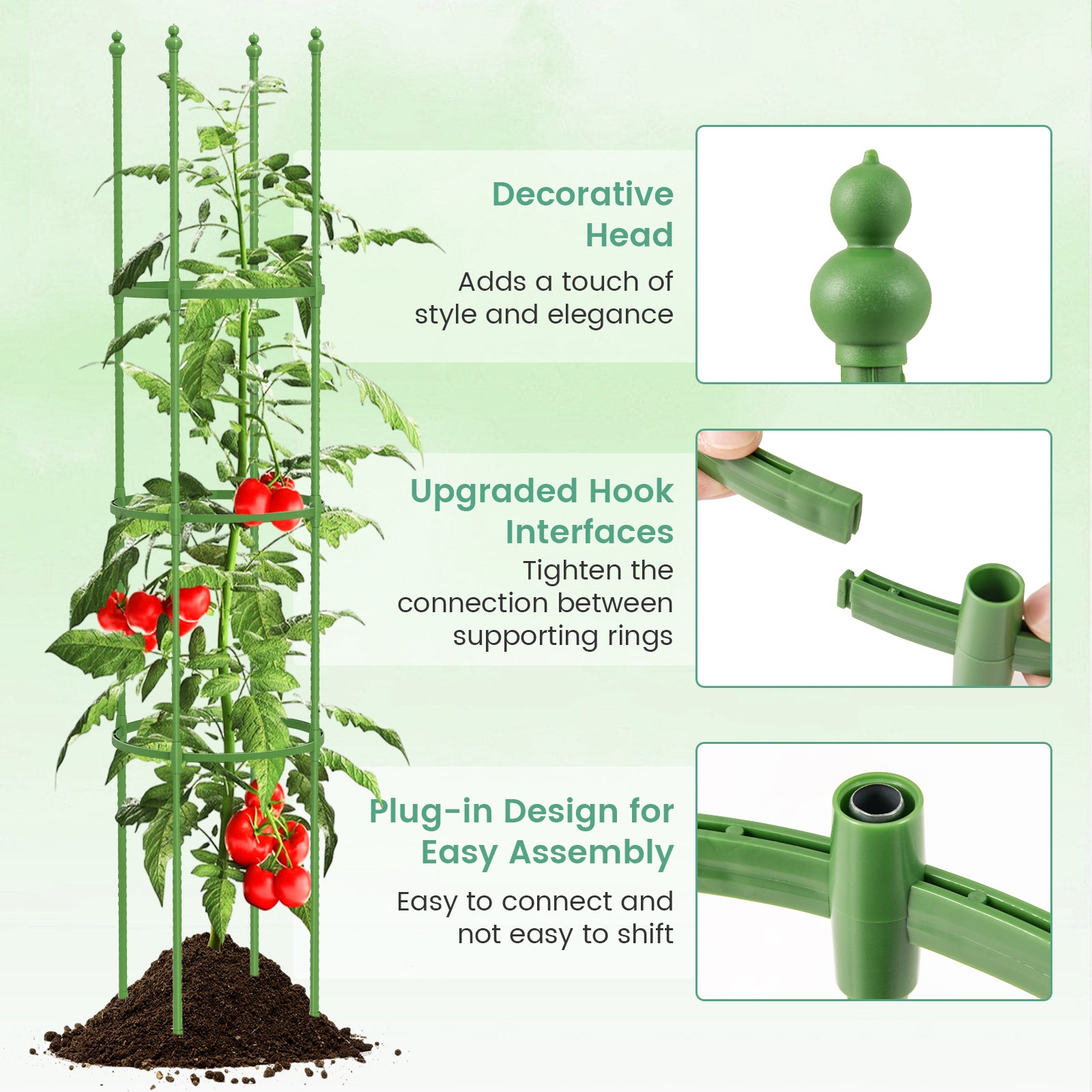 2-Pack 145 cm Tall Garden Plant Support Garden Trellis for Potted Plants-Green
