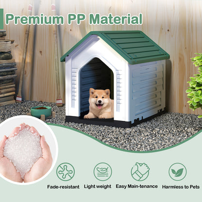 Plastic Dog House with Metal Lockable Door and Air Vents-Green