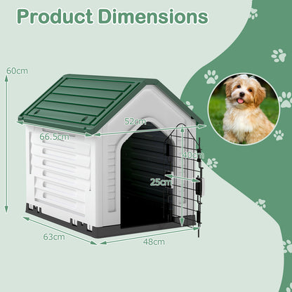 Plastic Dog House with Metal Lockable Door and Air Vents-Green