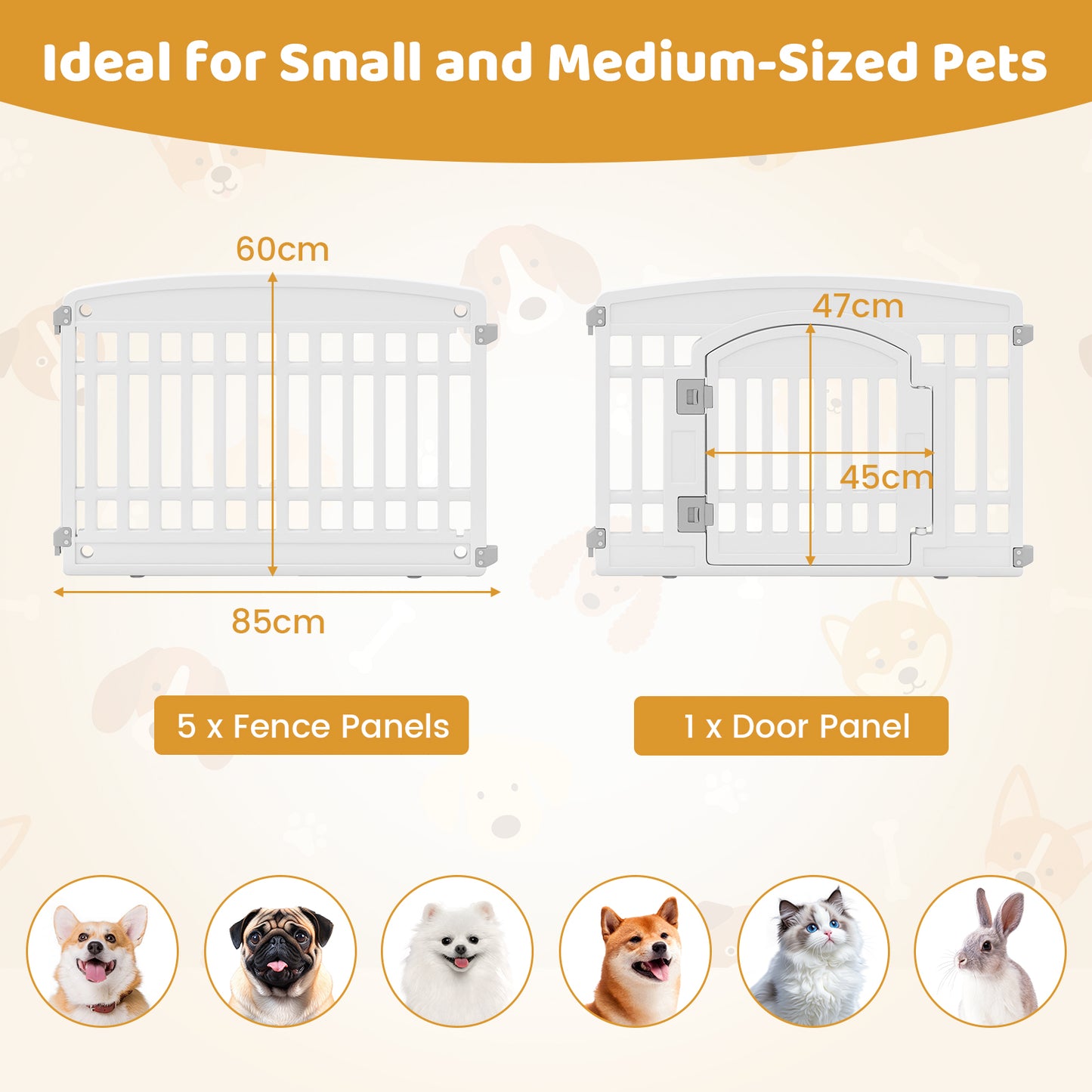 6-Panel 60cm Plastic Dog Playpen for Medium and Small Dogs-White