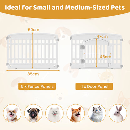 6-Panel 60cm Plastic Dog Playpen for Medium and Small Dogs-White