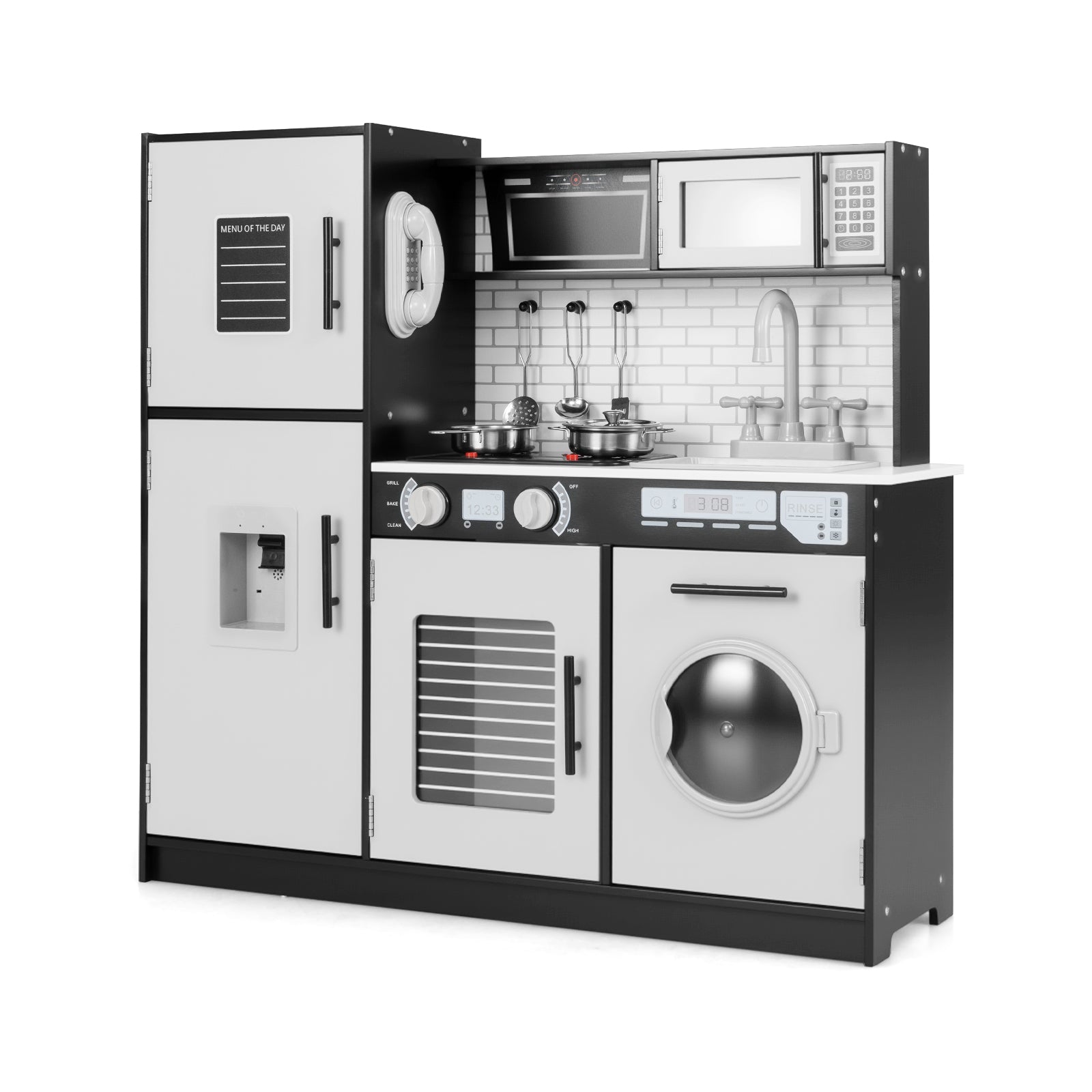 Play Kitchen Toy Set with Oven and Washing Machine for Aged 3+ Years Old-Black