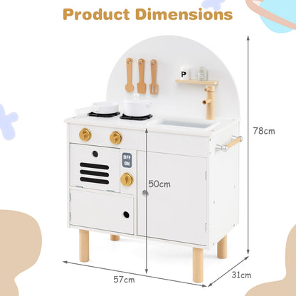 Play Kitchen for Kids Wooden Kitchen Playset with Stoves Faucet-White