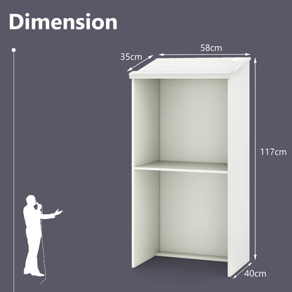 Podium Stand Hostess Stand for Speakers with Storage Shelf-White