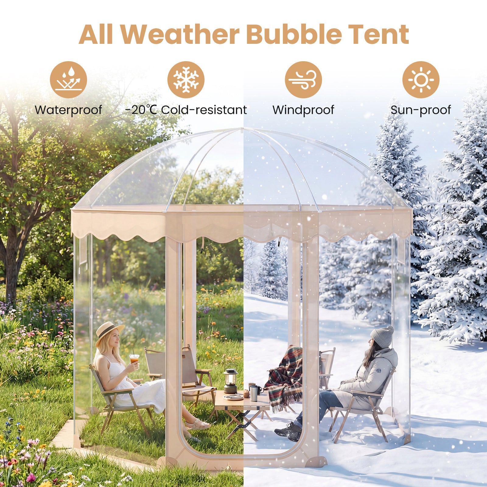 Pop Up Bubble Tent 305x305 cm for 8-10 People Weatherproof Pod