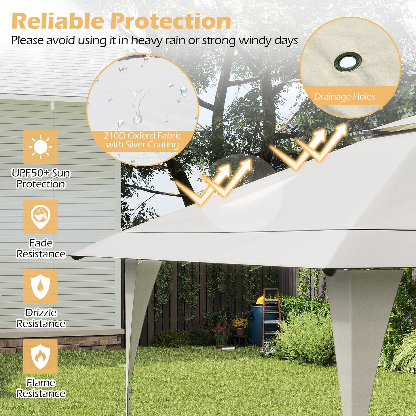 395 x 395 cm Pop up Canopy Tent with Vented Top and 8 Drainage Holes-Beige