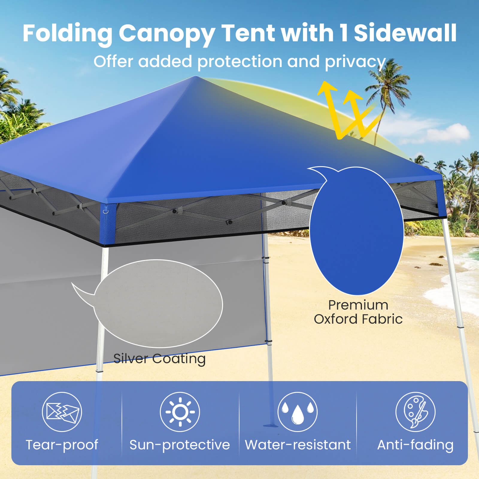 Pop up Canopy Tent with 1 Sidewall Outdoor Easy Setup Folding Gazebo Shelter-Blue