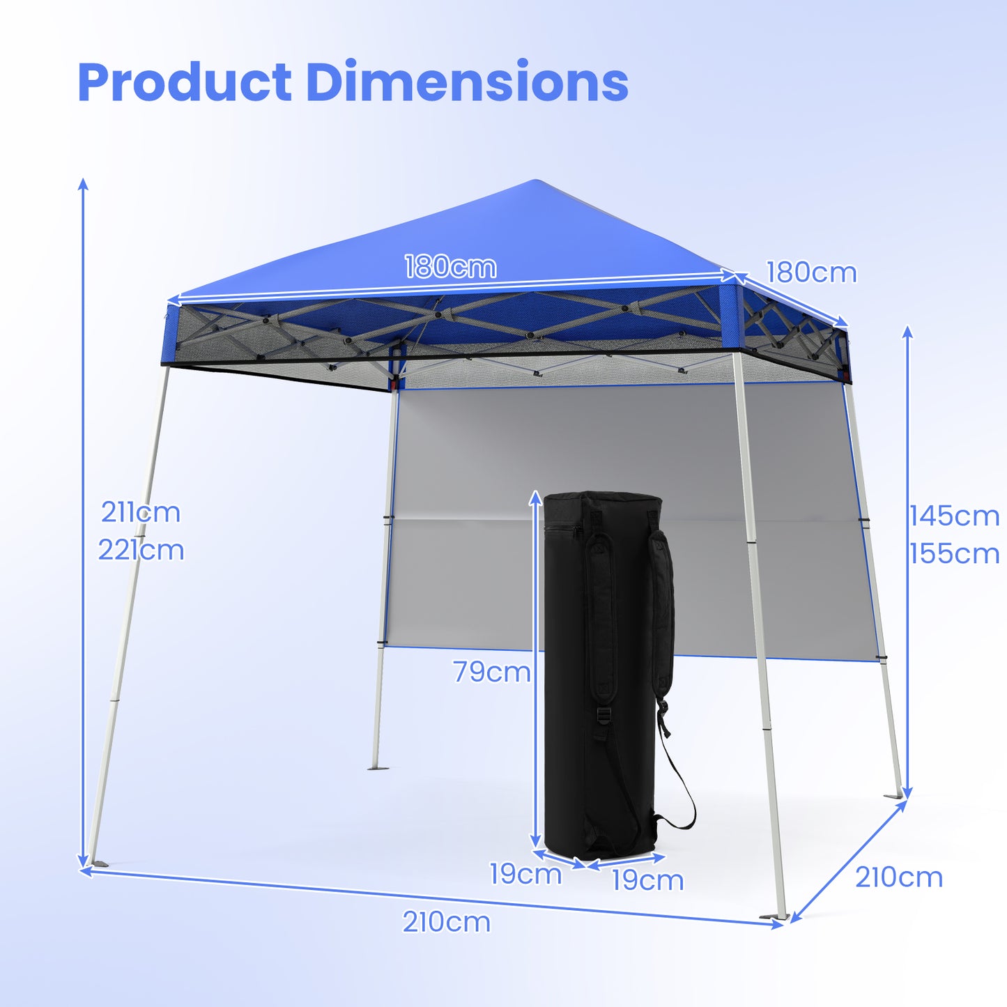 Pop up Canopy Tent with 1 Sidewall Outdoor Easy Setup Folding Gazebo Shelter-Blue