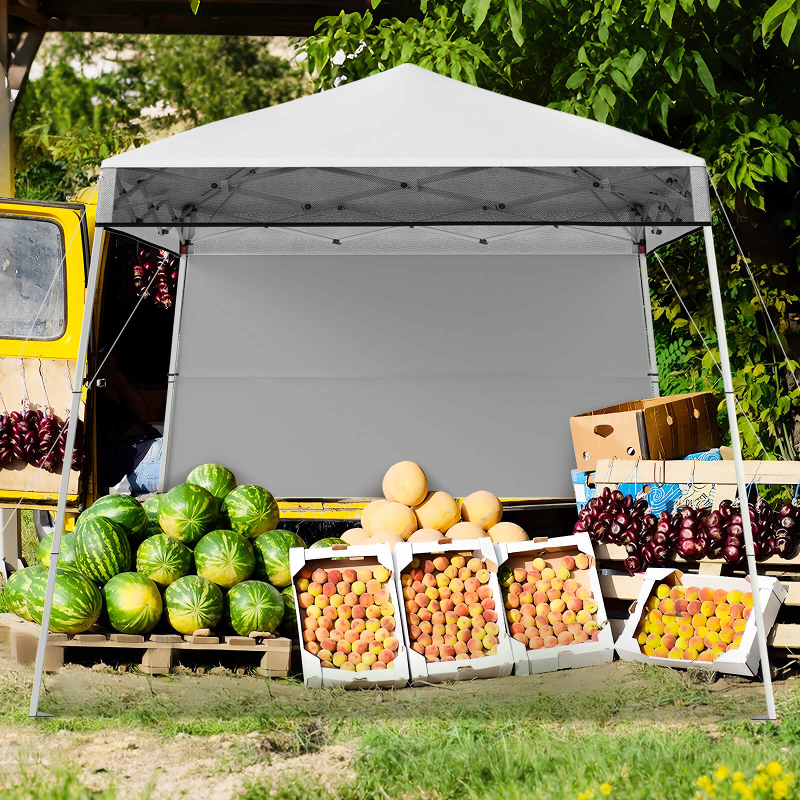 Pop up Canopy Tent with 1 Sidewall Outdoor Easy Setup Folding Gazebo Shelter-White