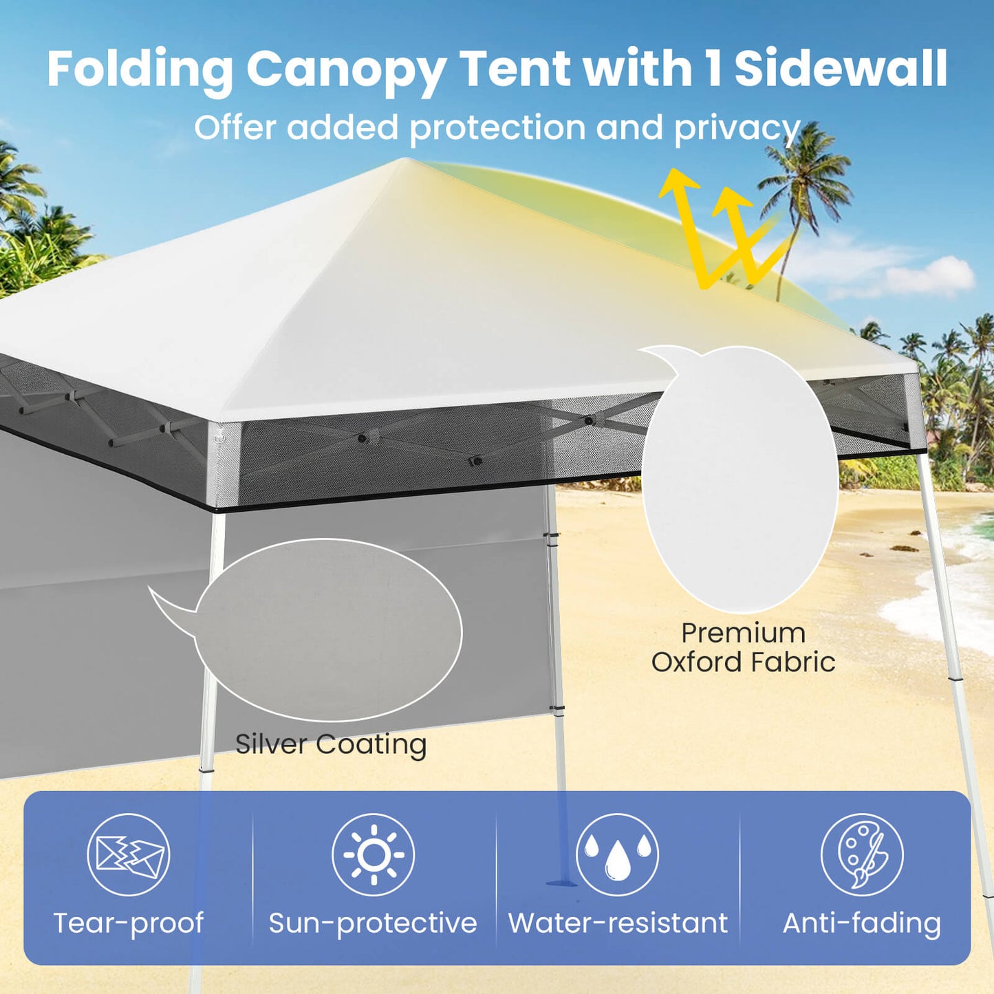 Pop up Canopy Tent with 1 Sidewall Outdoor Easy Setup Folding Gazebo Shelter-White