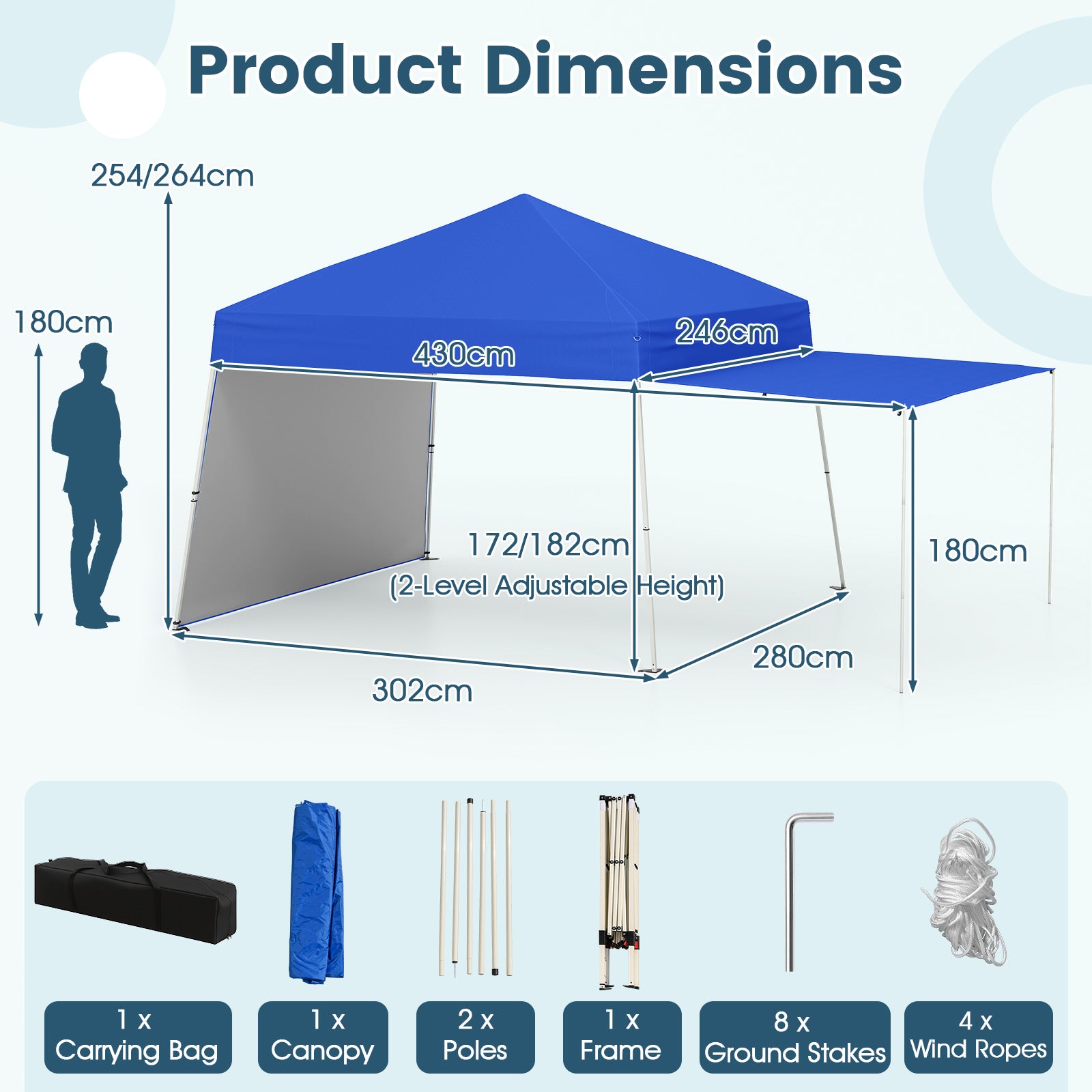 Pop up Canopy Tent with 2 Sidewalls Easy Setup Outdoor Sun Shelter-Blue