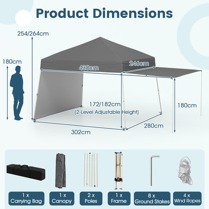 Pop up Canopy Tent with 2 Sidewalls Easy Setup Outdoor Sun Shelter-Grey