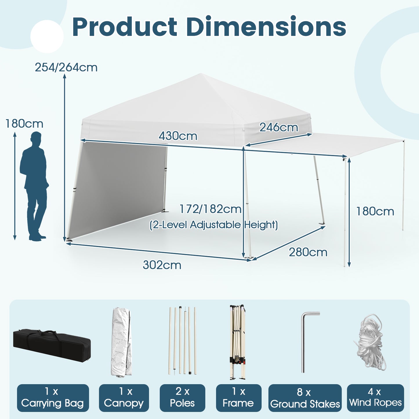 Pop up Canopy Tent with 2 Sidewalls Easy Setup Outdoor Sun Shelter-White