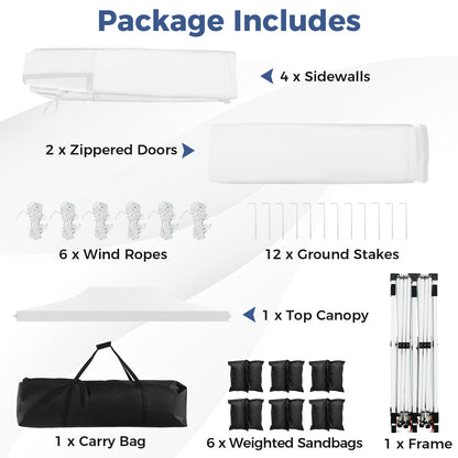 Pop-up Canopy Tent with 6 Detachable Sidewalls and Carrying Bag-White