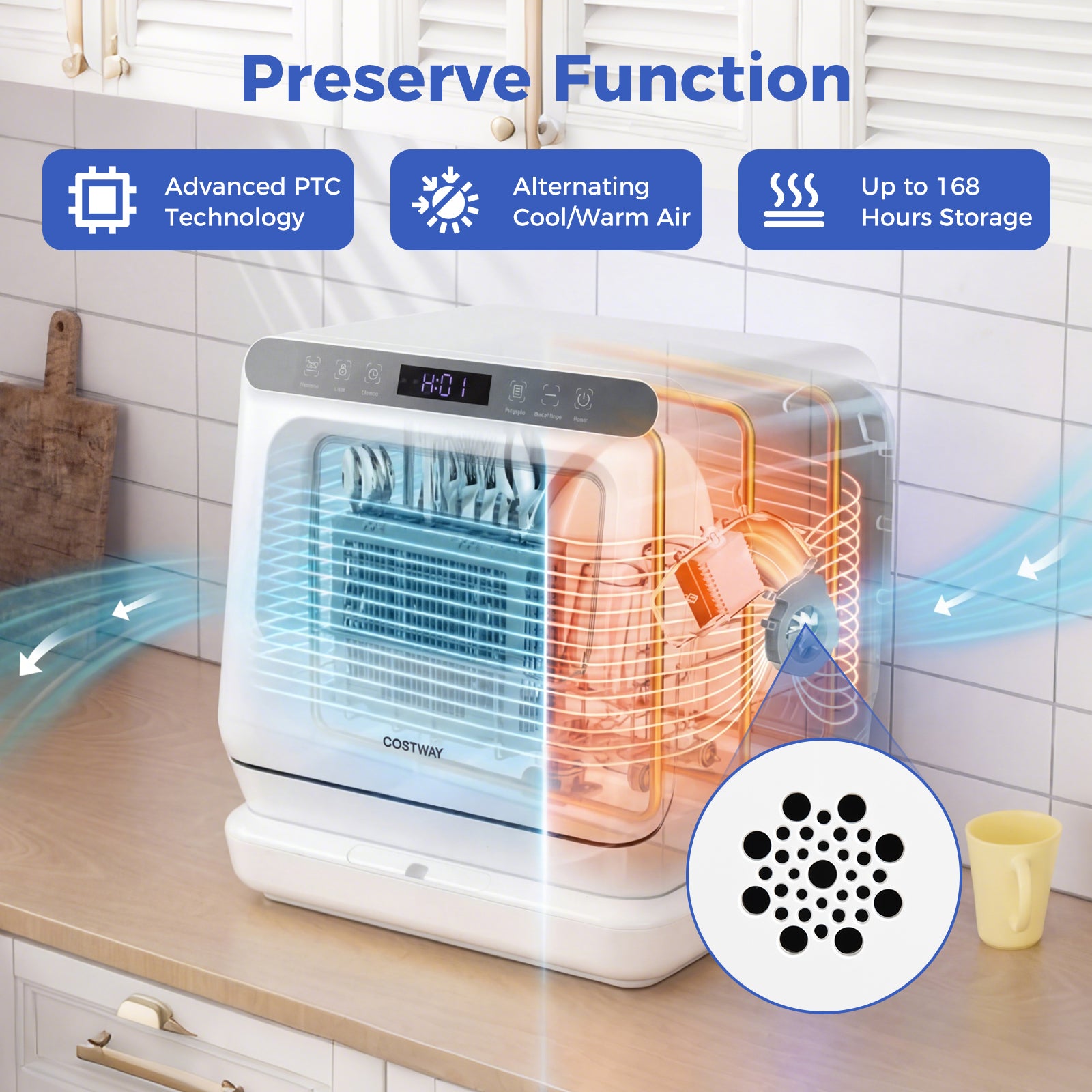 Portable Dishwasher with Preserve Function and 6 Programs