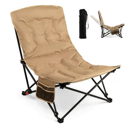 Portable Folding Camping Chair with 4-Position Padded for Sports Fishing-Khaki
