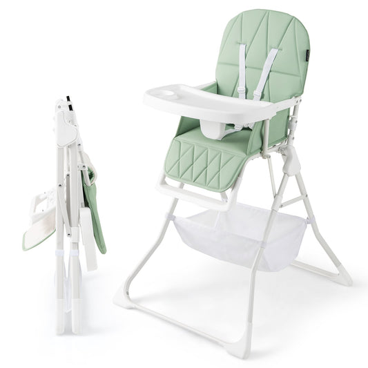 Portable High Chair with 3-Level Adjustable Tray and Footrest-Green