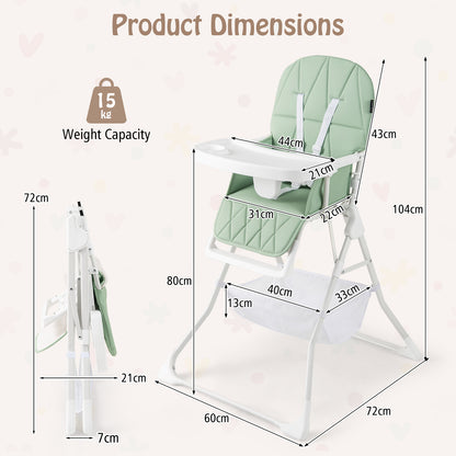Portable High Chair with 3-Level Adjustable Tray and Footrest-Green