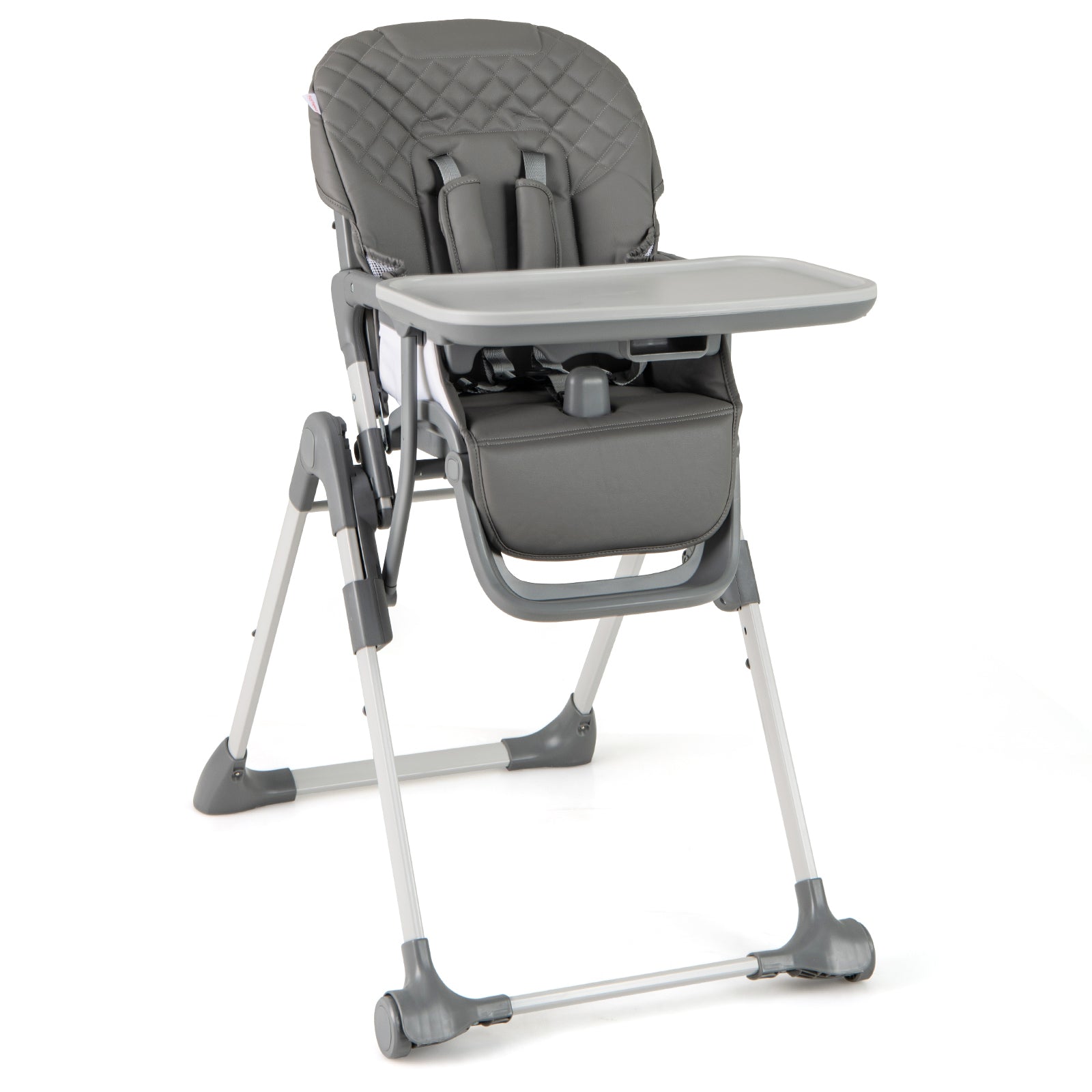 Portable Adjustable Highchair with Footrest and Detachable Tray for Babies-Grey