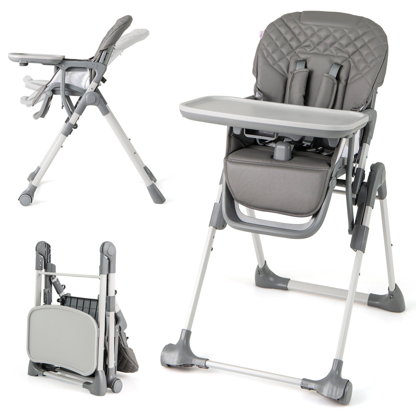 Portable Adjustable Highchair with Footrest and Detachable Tray for Babies-Grey