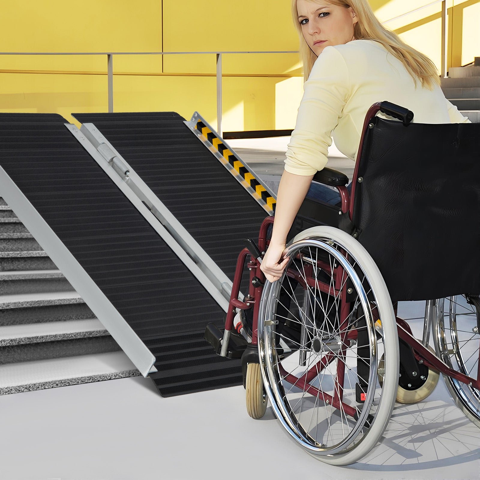 Portable Aluminum Wheelchair Ramp with Transition Plate-3FT
