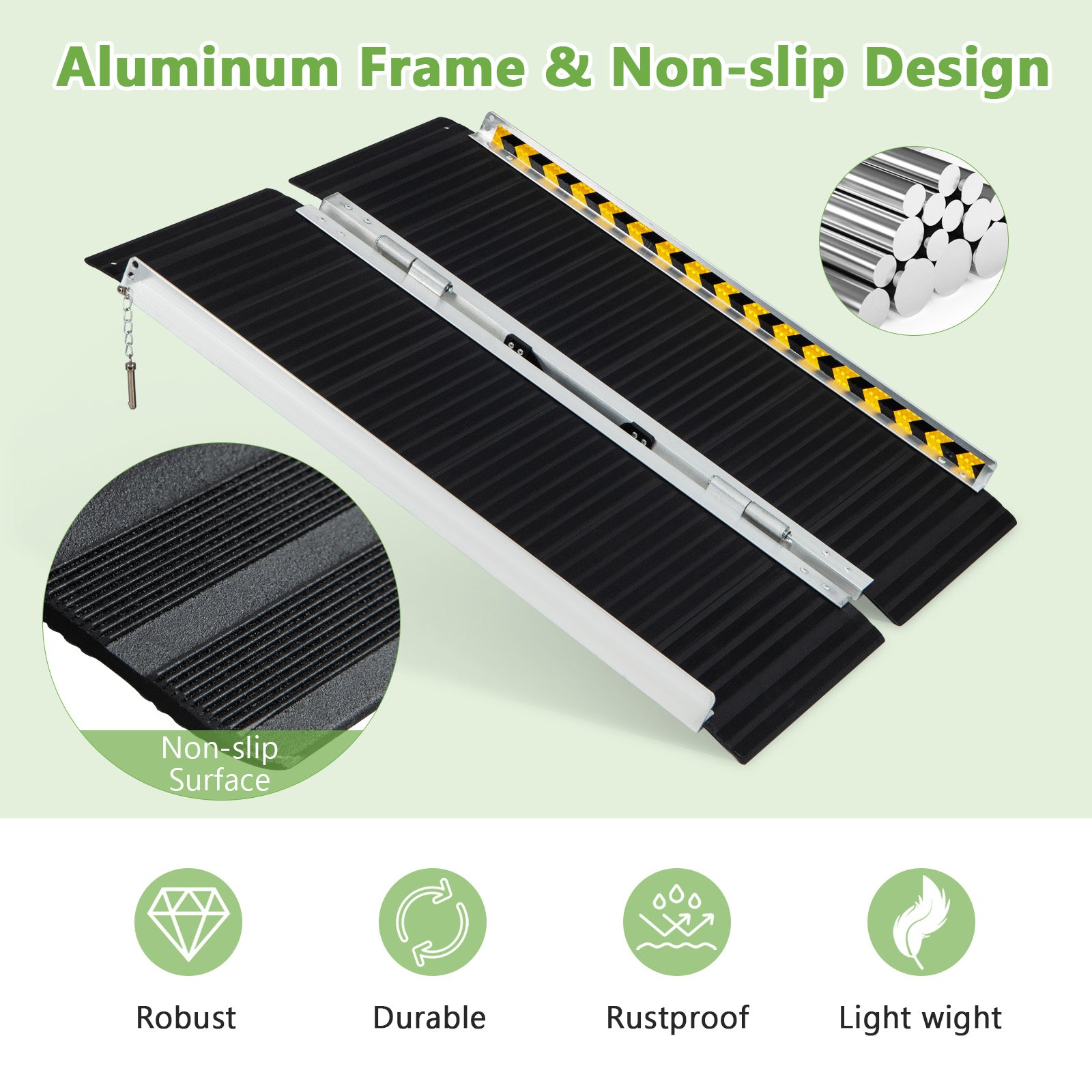 Portable Aluminum Wheelchair Ramp with Transition Plate-3FT