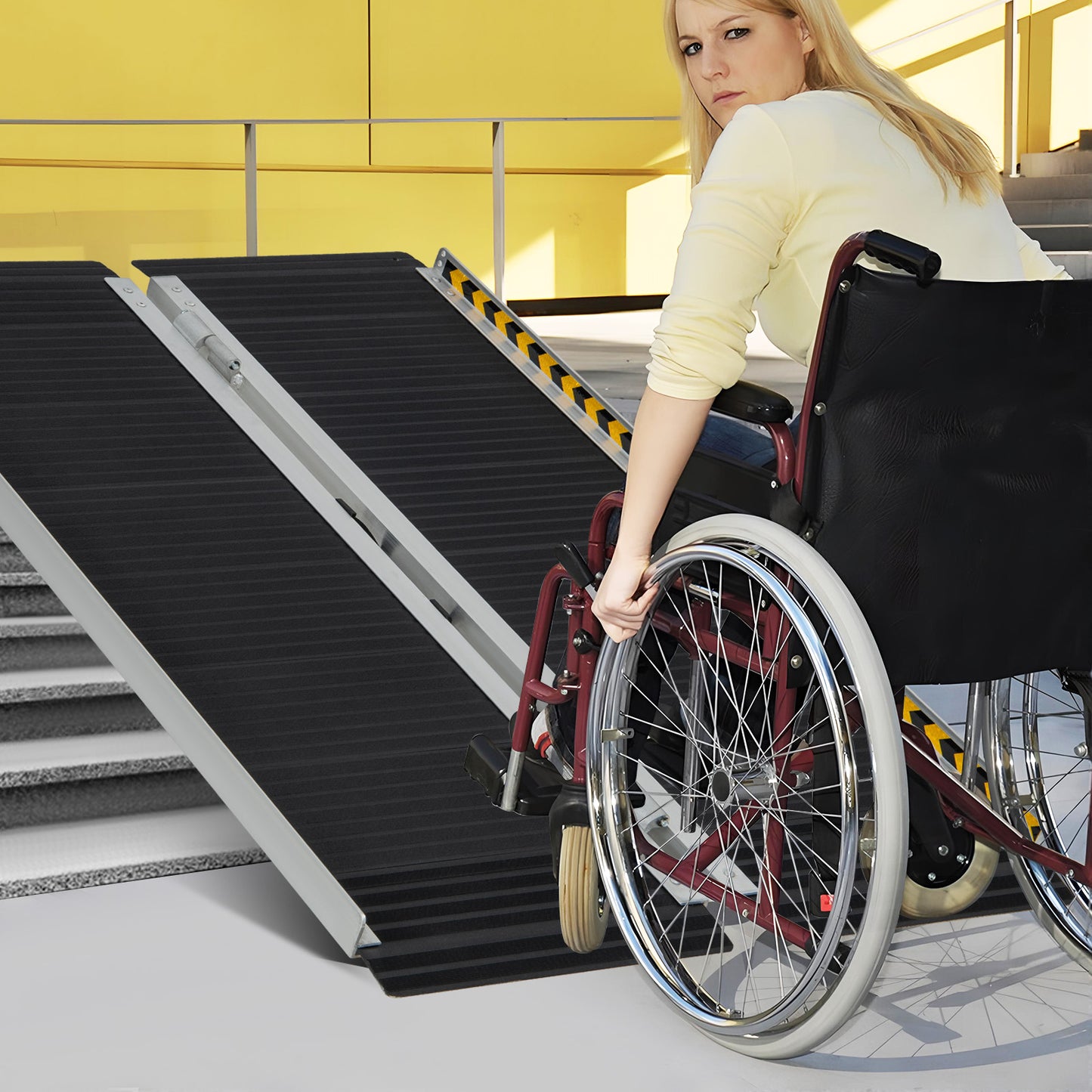 Portable Aluminum Wheelchair Ramp with Transition Plate-4FT