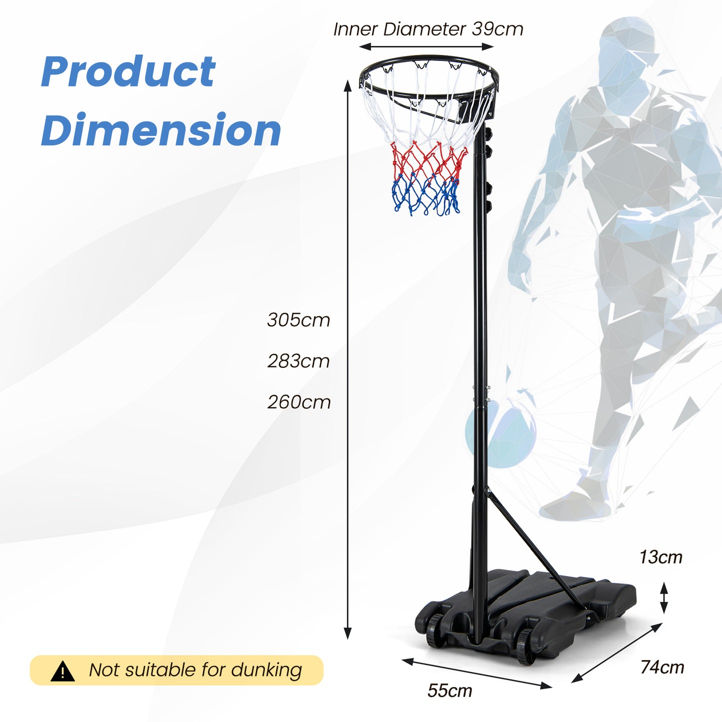 8.5-10 FT Adjustable Basketball Goal with Fillable Base for Kids Teenagers Adults
