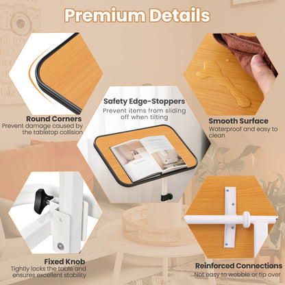 Portable Bedside Table with 9 Level Adjustable Height-Natural
