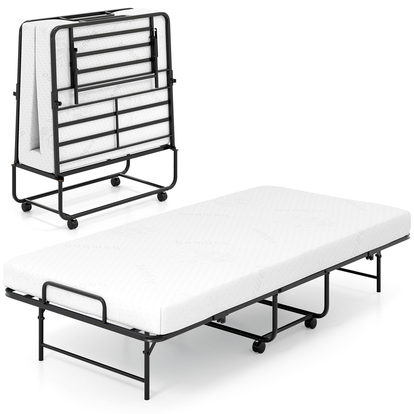 Portable Foldable Guest Bed with Heavy-duty Metal Frame and Mattress