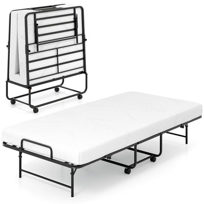 Portable Foldable Guest Bed with Heavy-duty Metal Frame and Mattress