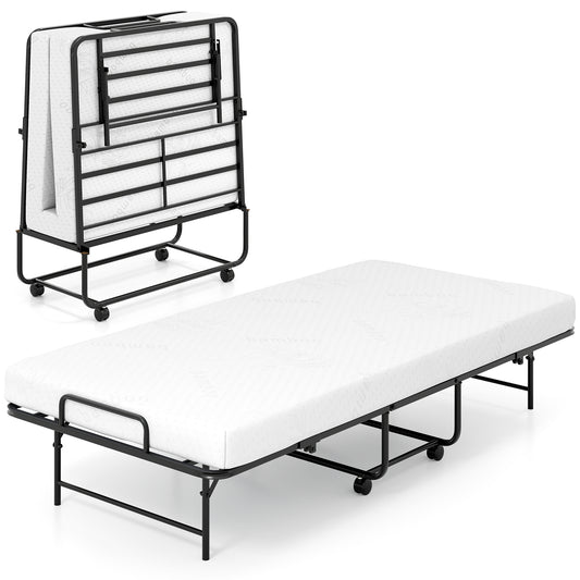 Portable Foldable Guest Bed with Heavy-duty Metal Frame and Mattress