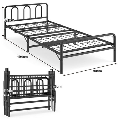 Portable Folding Bed with Headboard and Footboard for Guest Room-Black-Single Size