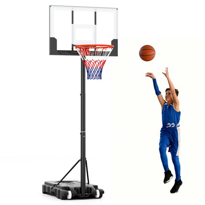 Portable Kids Basketball Hoop Outdoor 3.3-7 Feet with Shatterproof PC Backboard and Wheels-White
